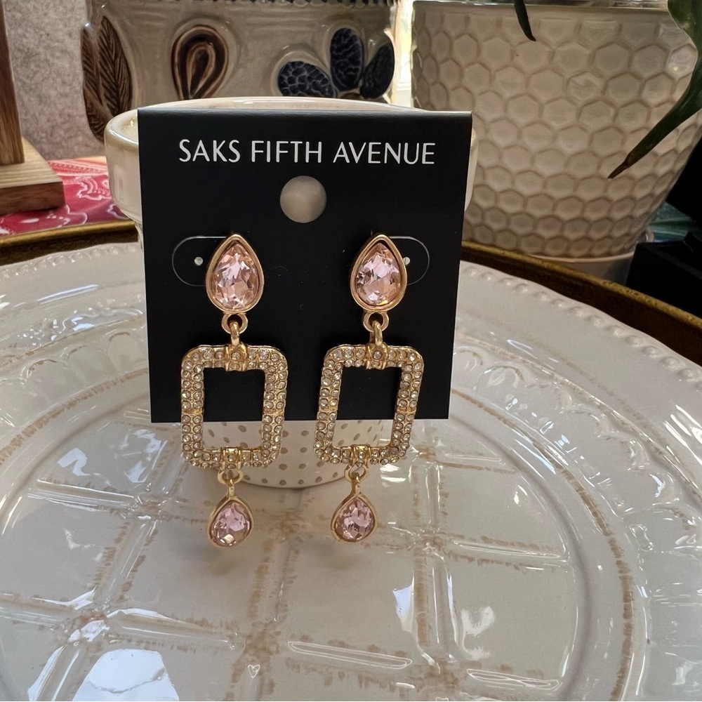 Saks Fifth Avenue Pink Crystal Pavé Drop Earrings - Picture 2 of 3